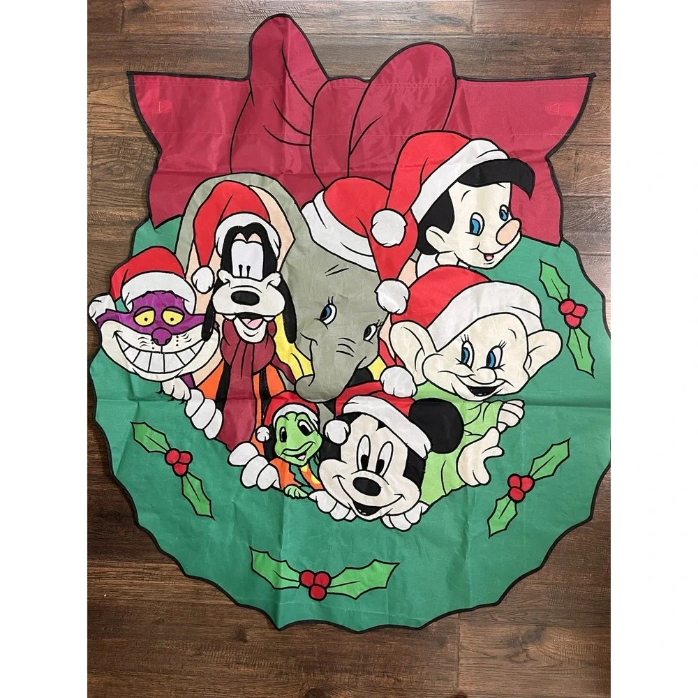 Disney Chrismas Holiday Wreath Porch‎ Yard Flag Banner Mickey Dumbo Goofy NEW